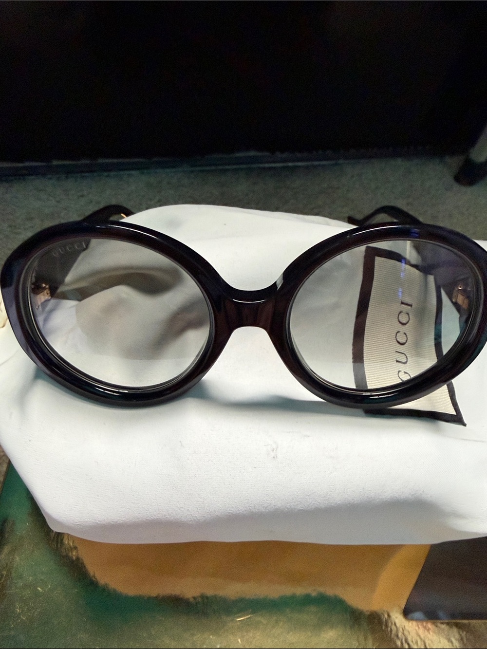 Gucci Women's Round Black Acetate Sunglasses